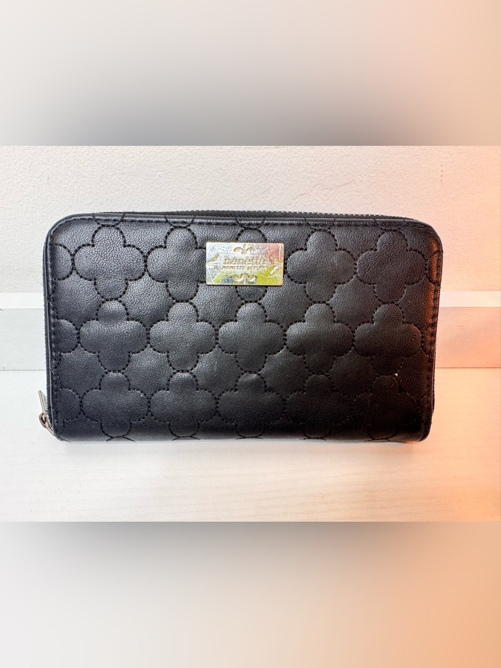 Nanette Lepore Black Quilted Wallet with Gold Logo Plate